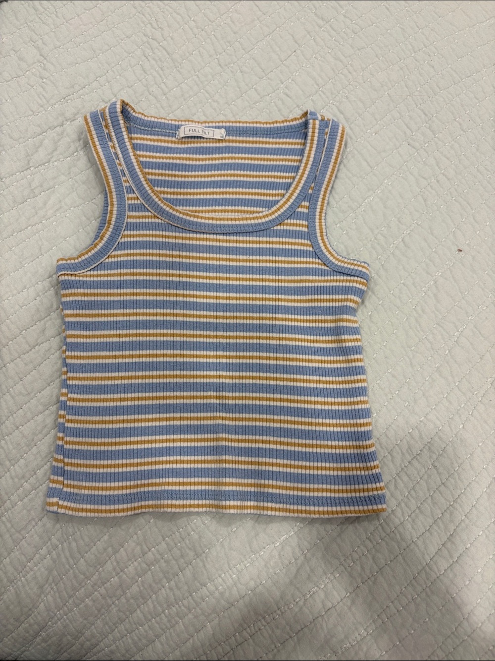 Striped Ribbed Tank Top - Blue, White & Yellow - | Kids